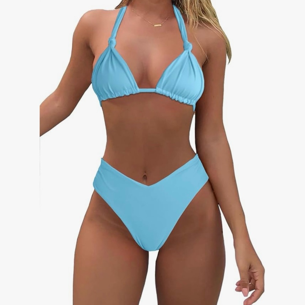Blue Halter Bikini Set